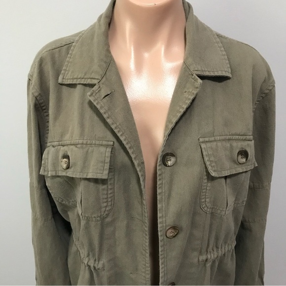 Avec Les Filles Military Olive Army Green Utility Jacket Raw Hem Button Down - Picture 4 of 10